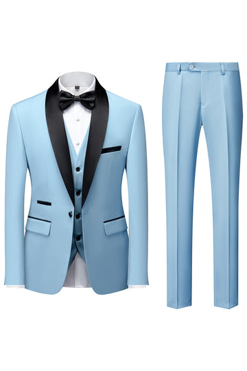 Light Blue Shawl Lapel Three-Pieces Men's Suits